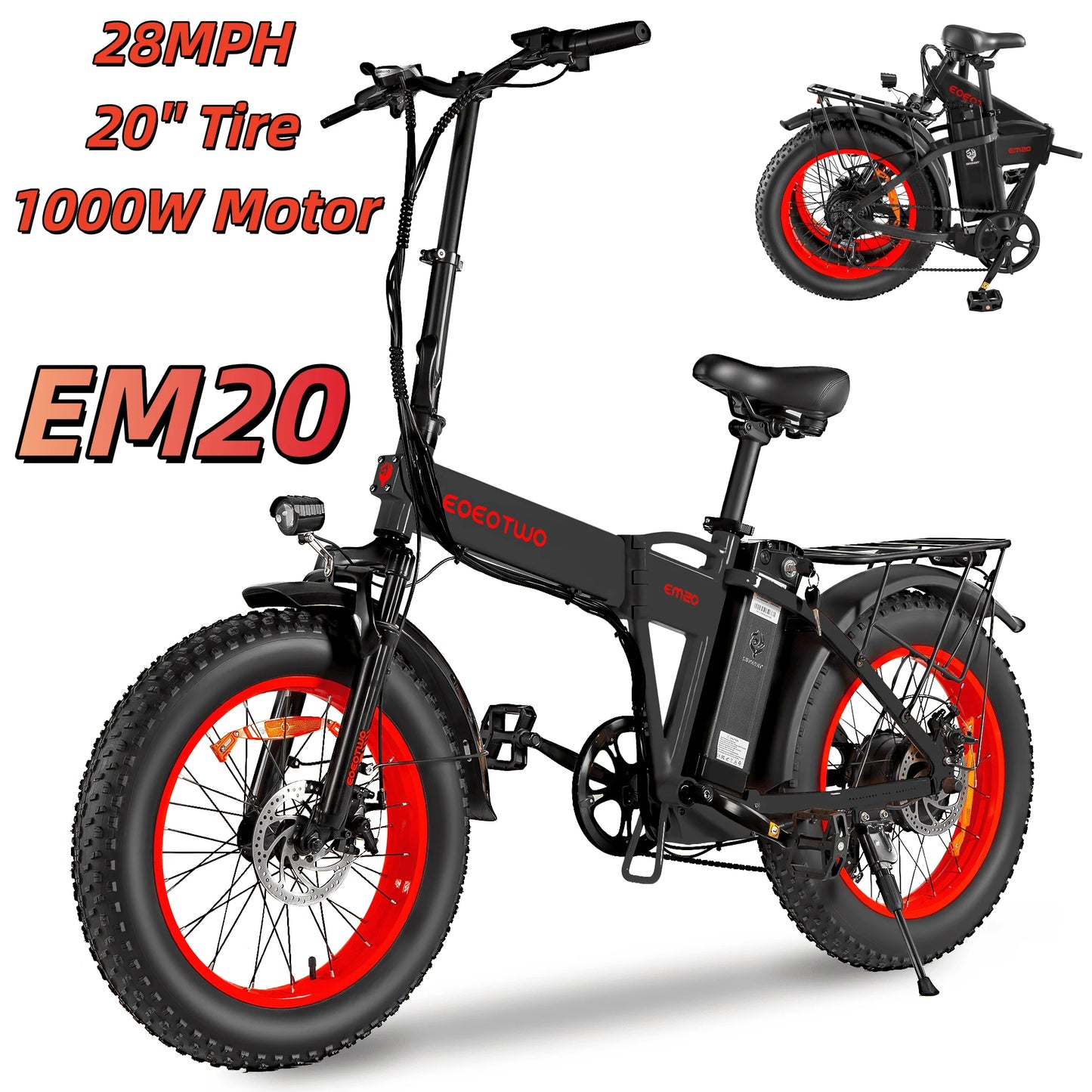 EOEOTWO E01 Electric Fat Tire Mountain Bike 1500W Peak Motor 34MPH 60 Mile Range