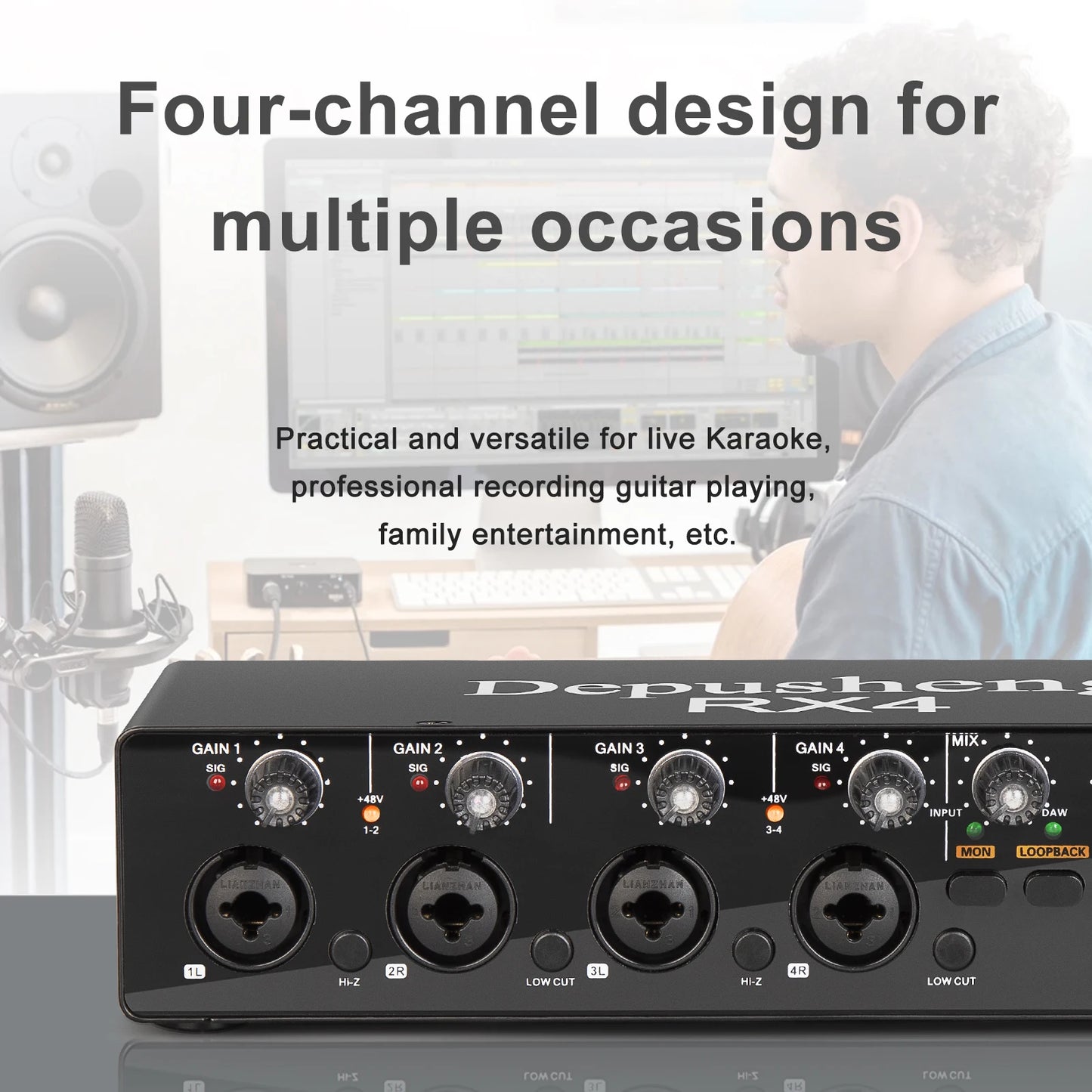 Professional 4 In 2 Out Audio Interface Sound Card