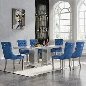 Modern Seven Piece Faux Marble Dining Set For 6 With Chairs