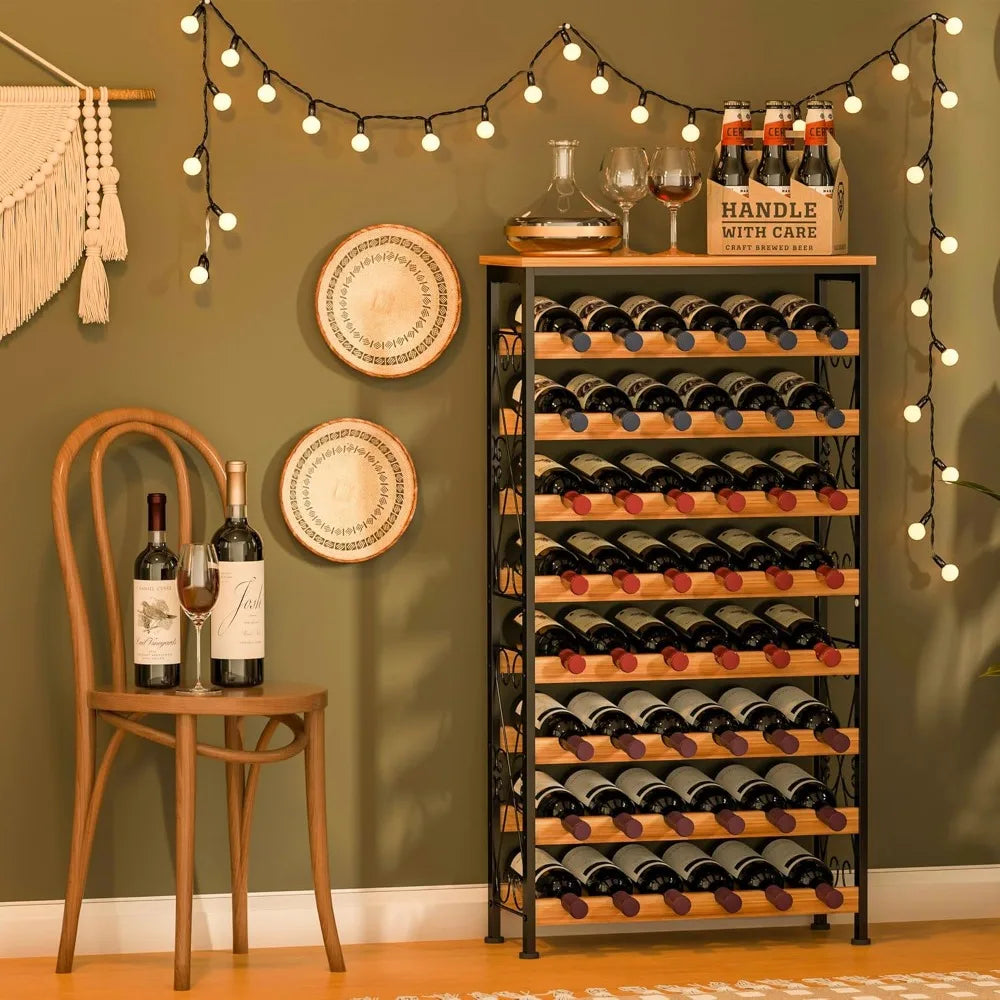 Freestanding Eight Tier Wooden Wine Rack For Floor Storage