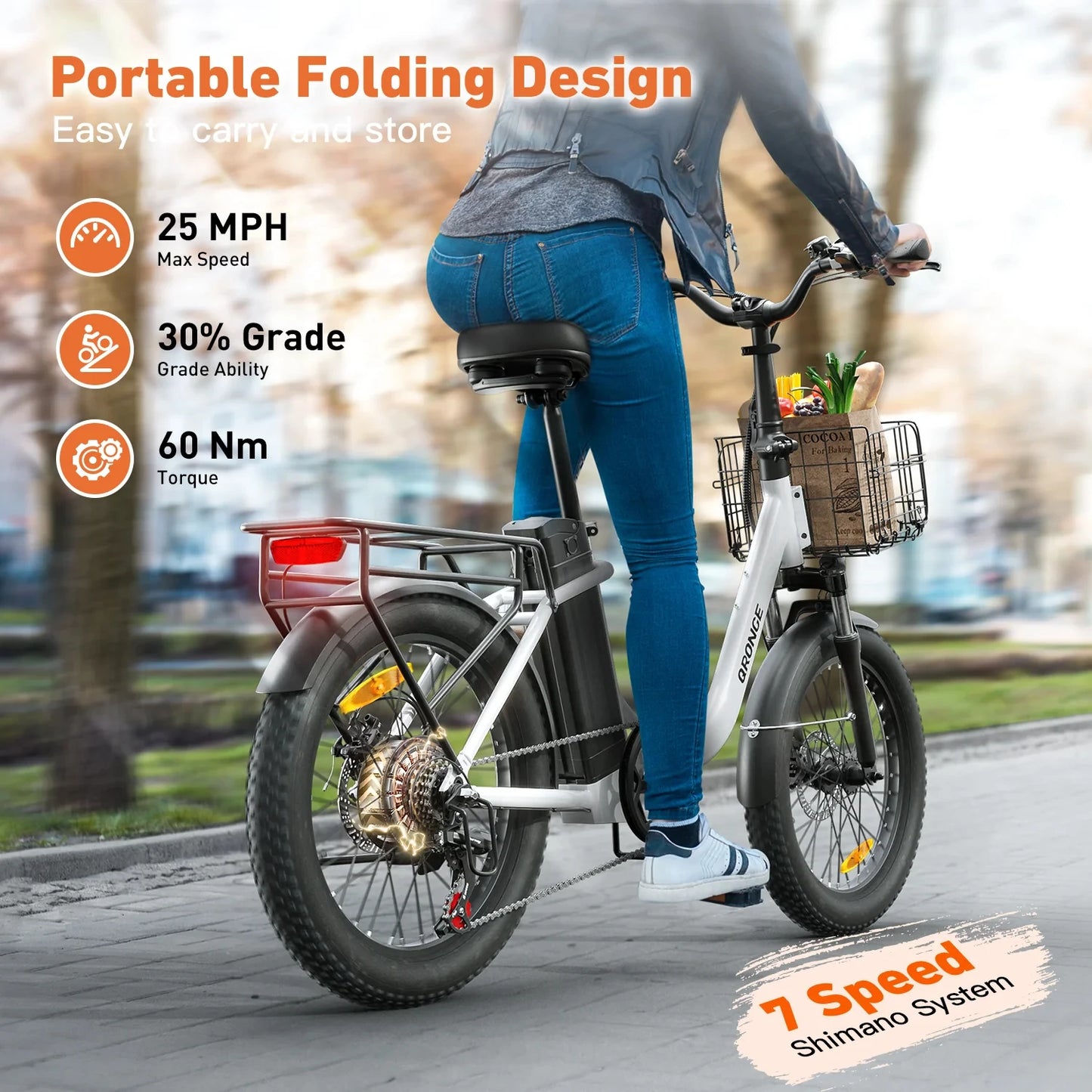 QRONGE 1000W Peak Folding Electric Bike With 486Wh Battery 70 Miles Range