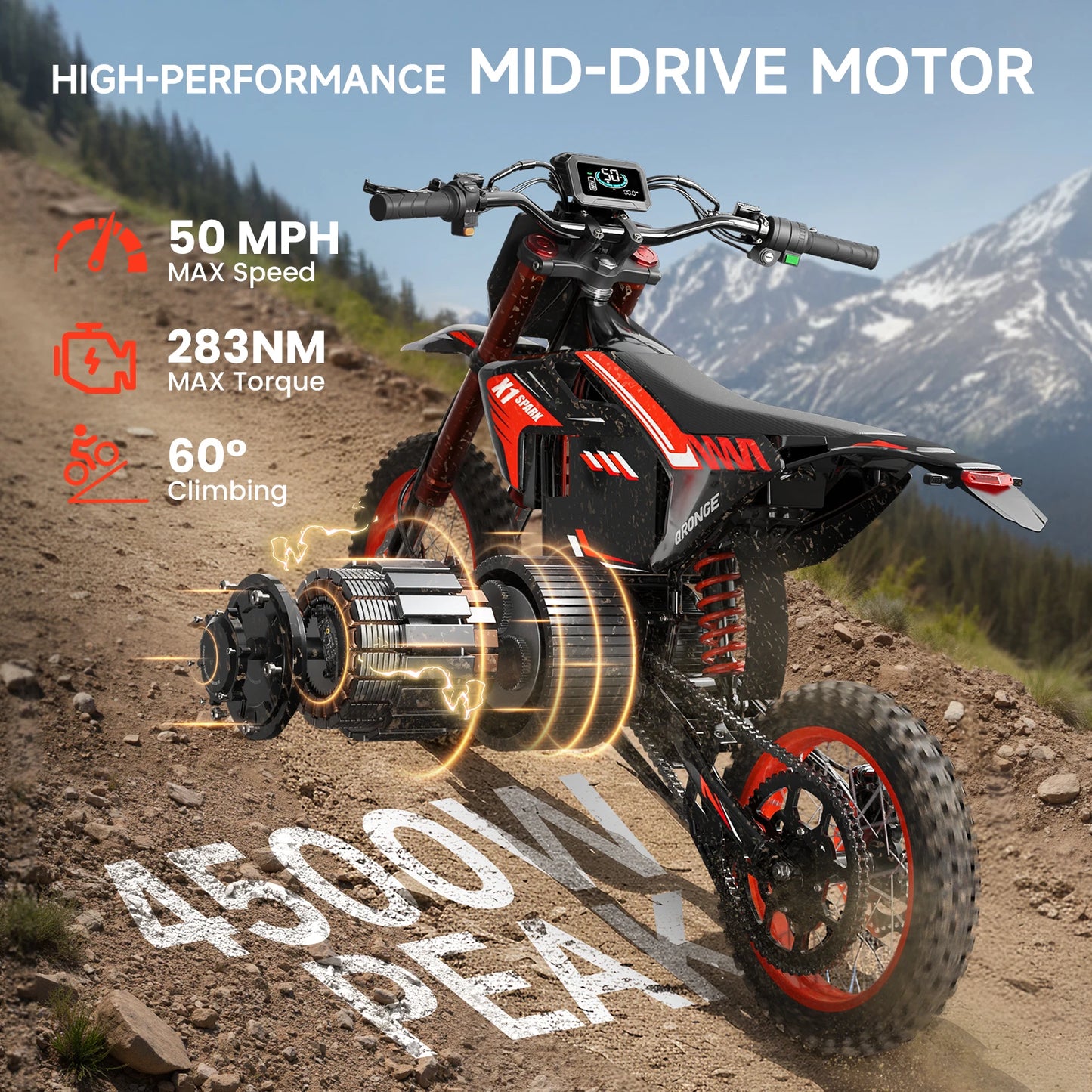 QRONGE X1 Spark Electric Dirt Bike 60 Mile Range 4500W