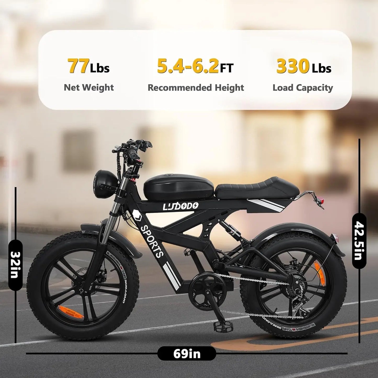 Adult Fat Tire Electric Bike 1500W Peak 35 MPH 48V 816Wh Battery
