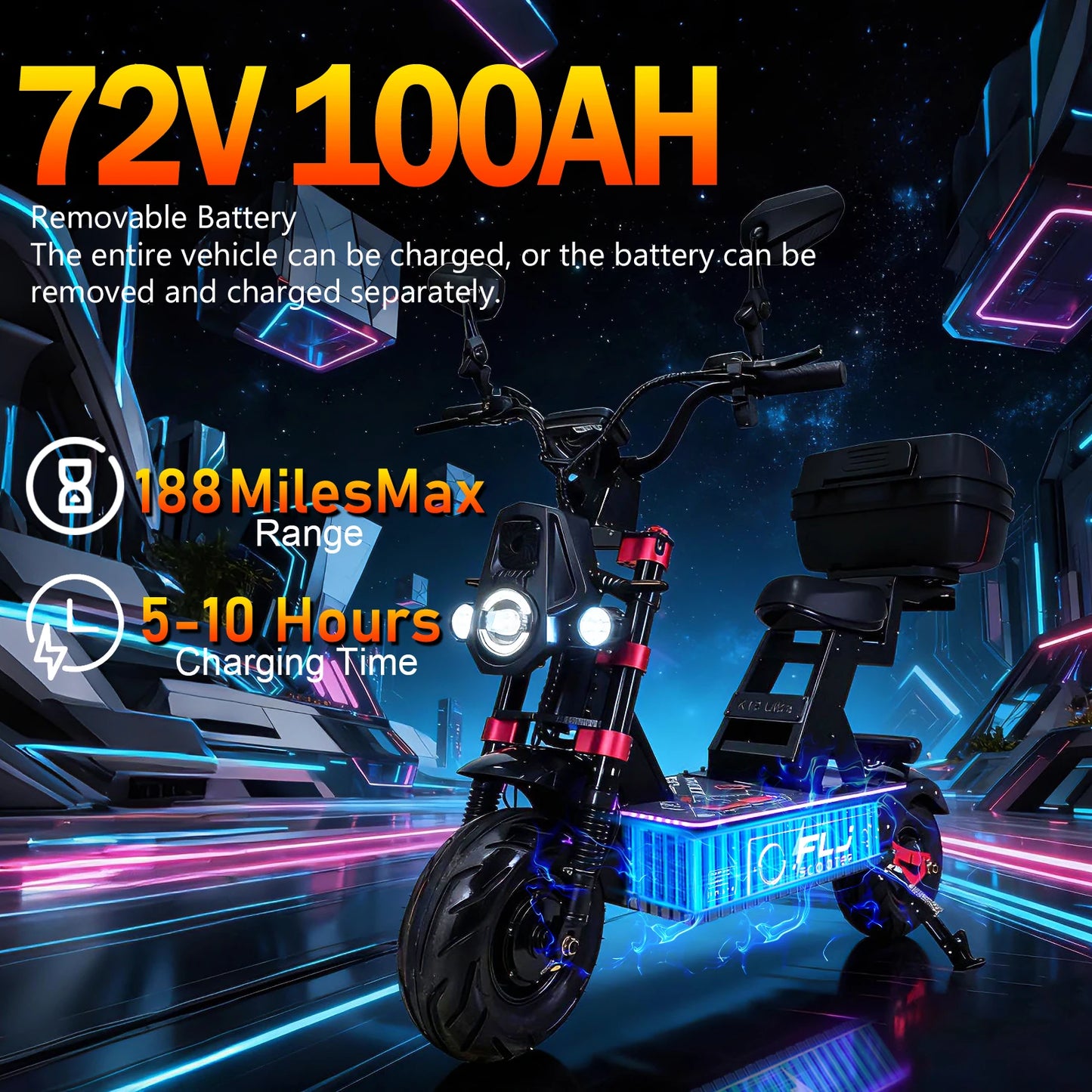 K13 Ultra 12000W Dual Motor Fat Wheel Electric Scooter 72V 100Ah Battery