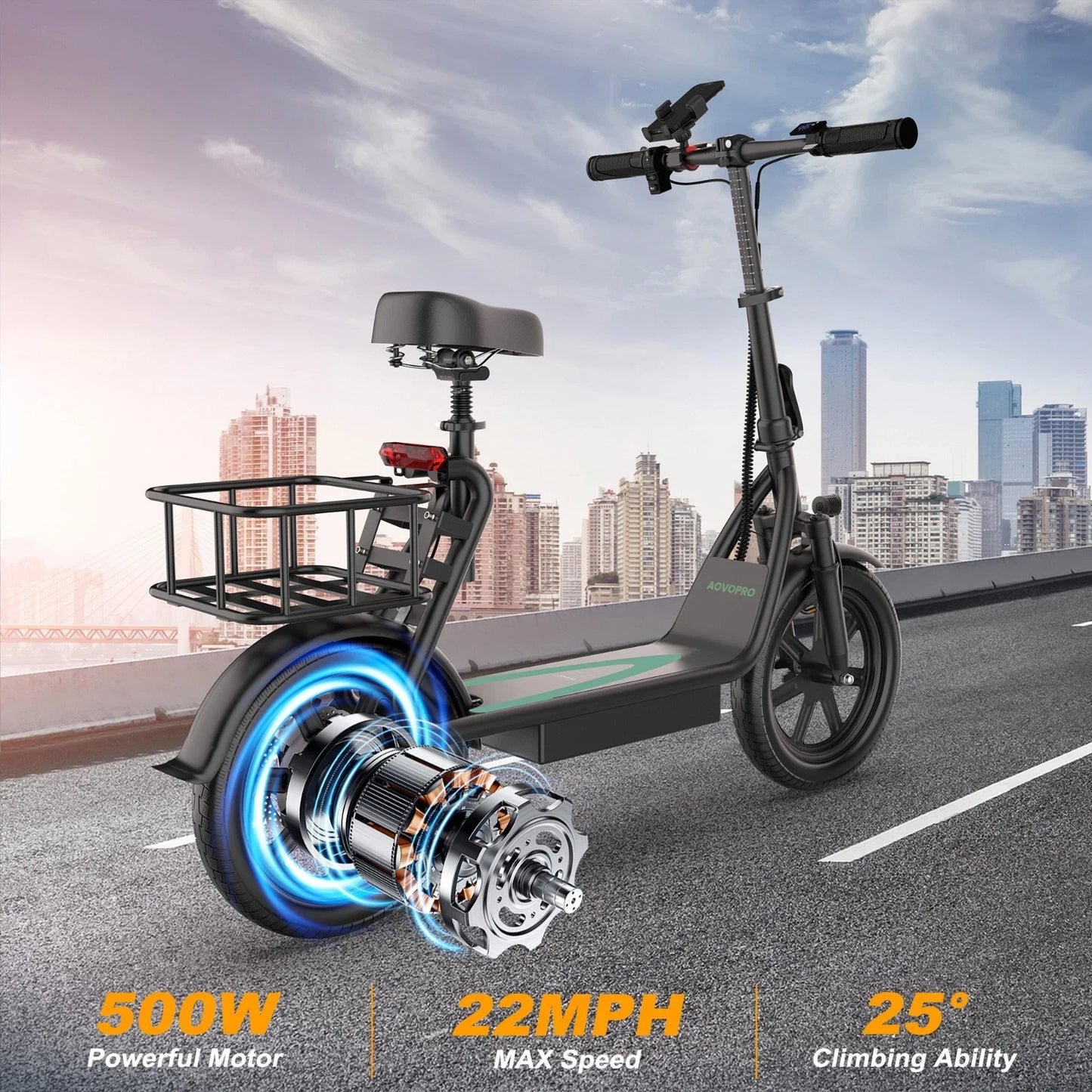 AOVOPRO ESBS 500W Foldable Electric Bike 14 Inch 10.4Ah