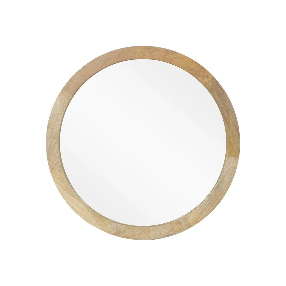 Modern Round Mirror Mango Wood Frame Handcrafted Wall Decor