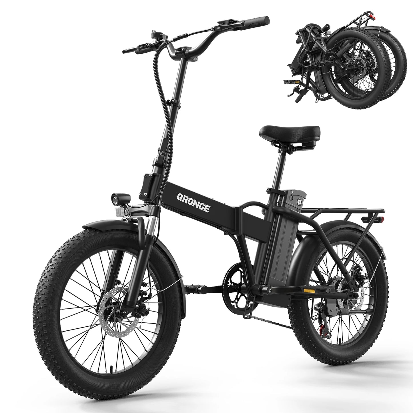QRONGE Folding Electric Bike 1000W 28 MPH 48V Removable Battery 20 Inch Fat Tire