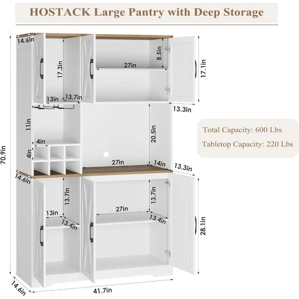 71 Inch Tall Farmhouse Pantry Cabinet With Microwave Stand