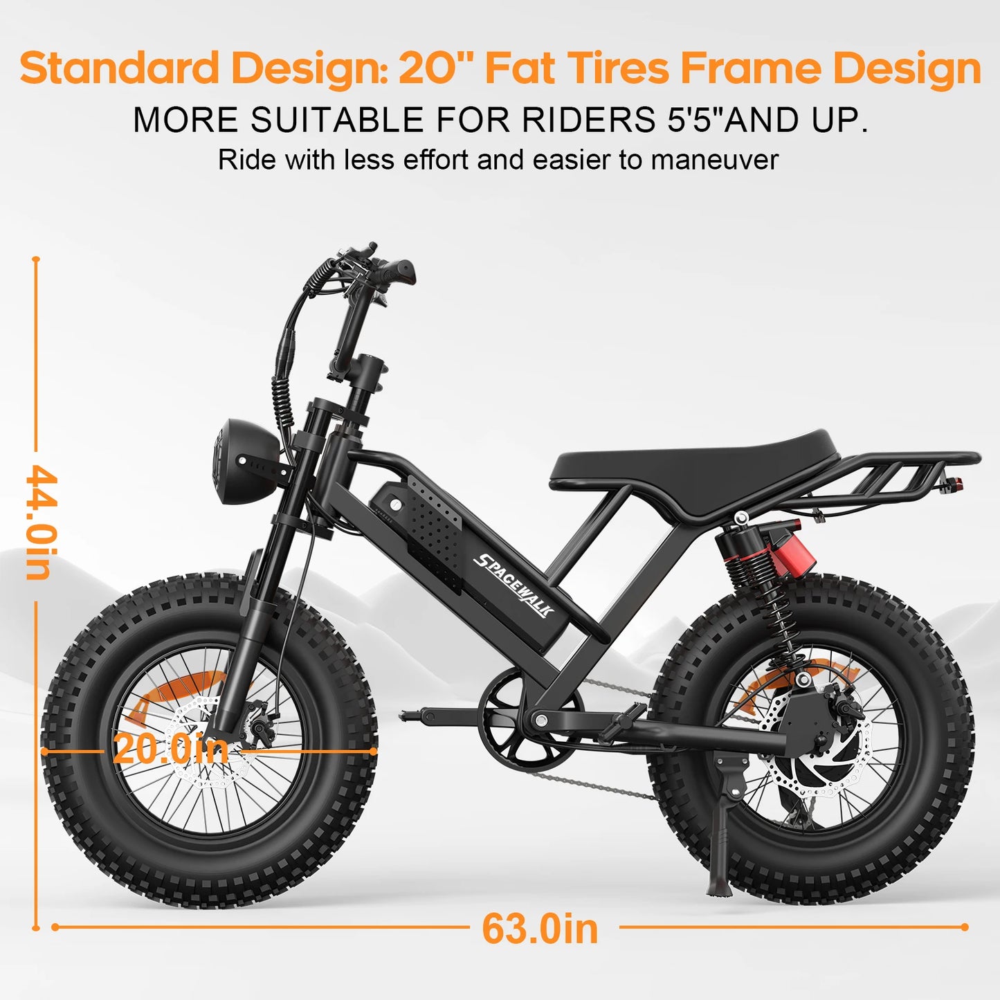 Spacewalk Mountain Electric Bike 750W Peak Motor 20 Inch Fat Tire Battery