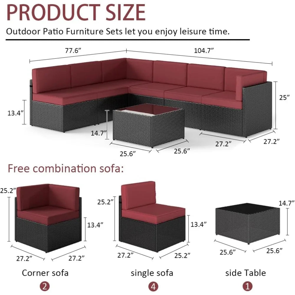 ZHUOTING 7 PCs Outdoor Patio Wicker Sectional Sofa Set