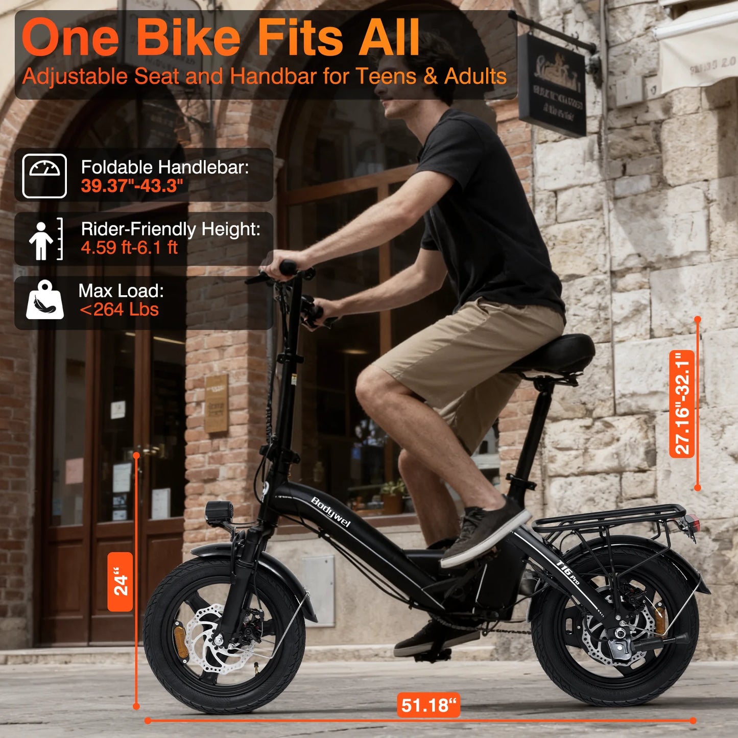 Bodywel T16PRO 14 Inch Foldable Electric Bike 250W 36V City E Bike