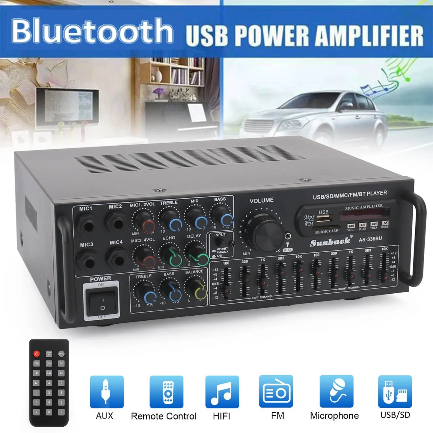 Artudatech 2000W Bluetooth HiFi Karaoke Power Amplifier