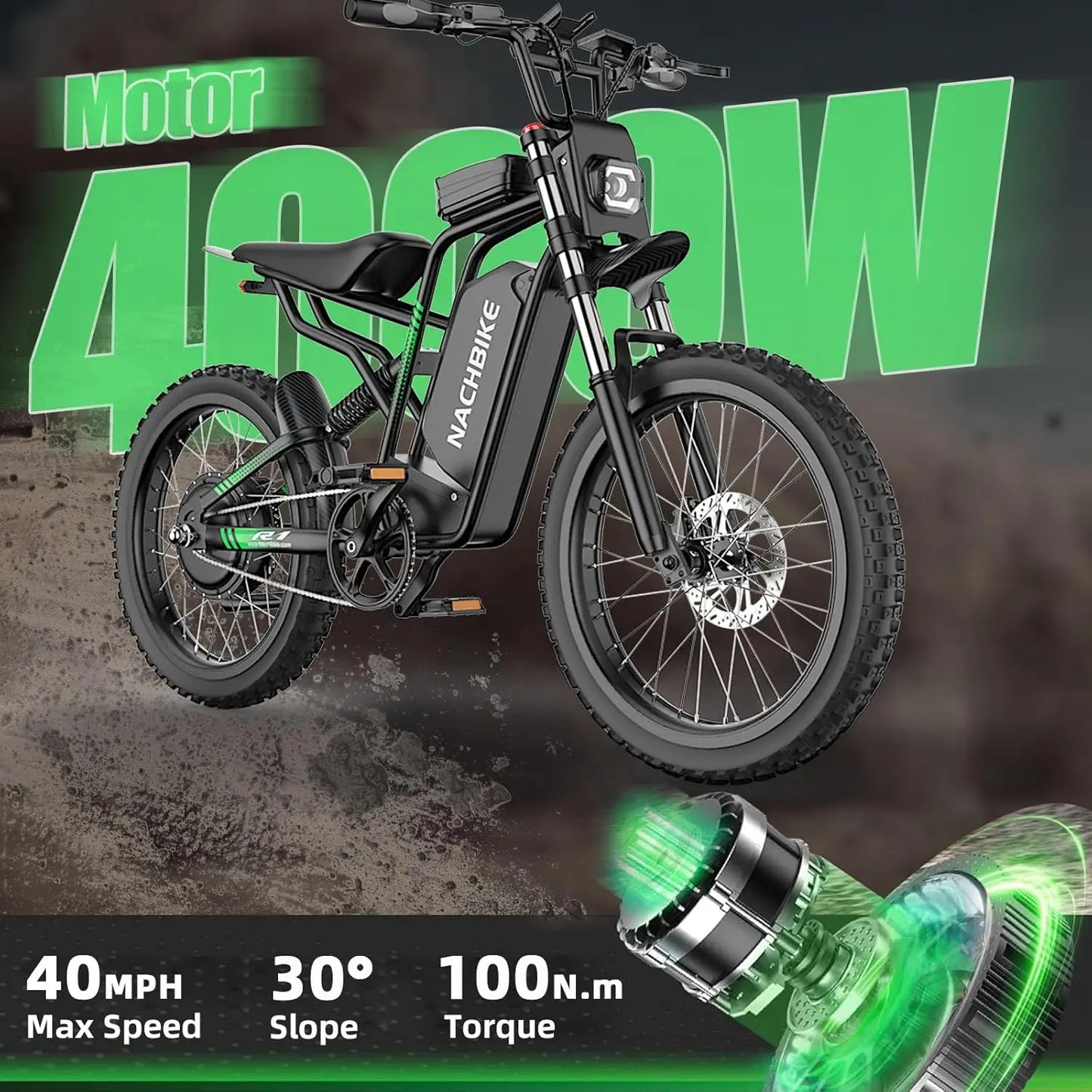 R1 Electric Dirt Bike For Adults 4000W Peak 40 MPH Brushless Motor 60V 25Ah