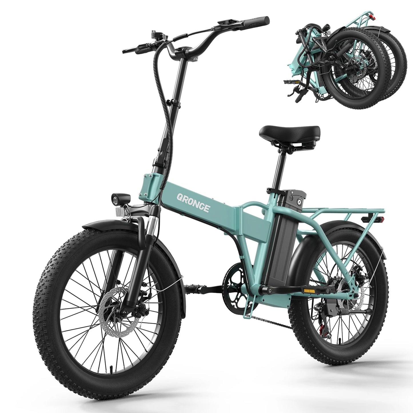 QRONGE Folding Electric Bike 1000W 28 MPH 48V Removable Battery 20 Inch Fat Tire