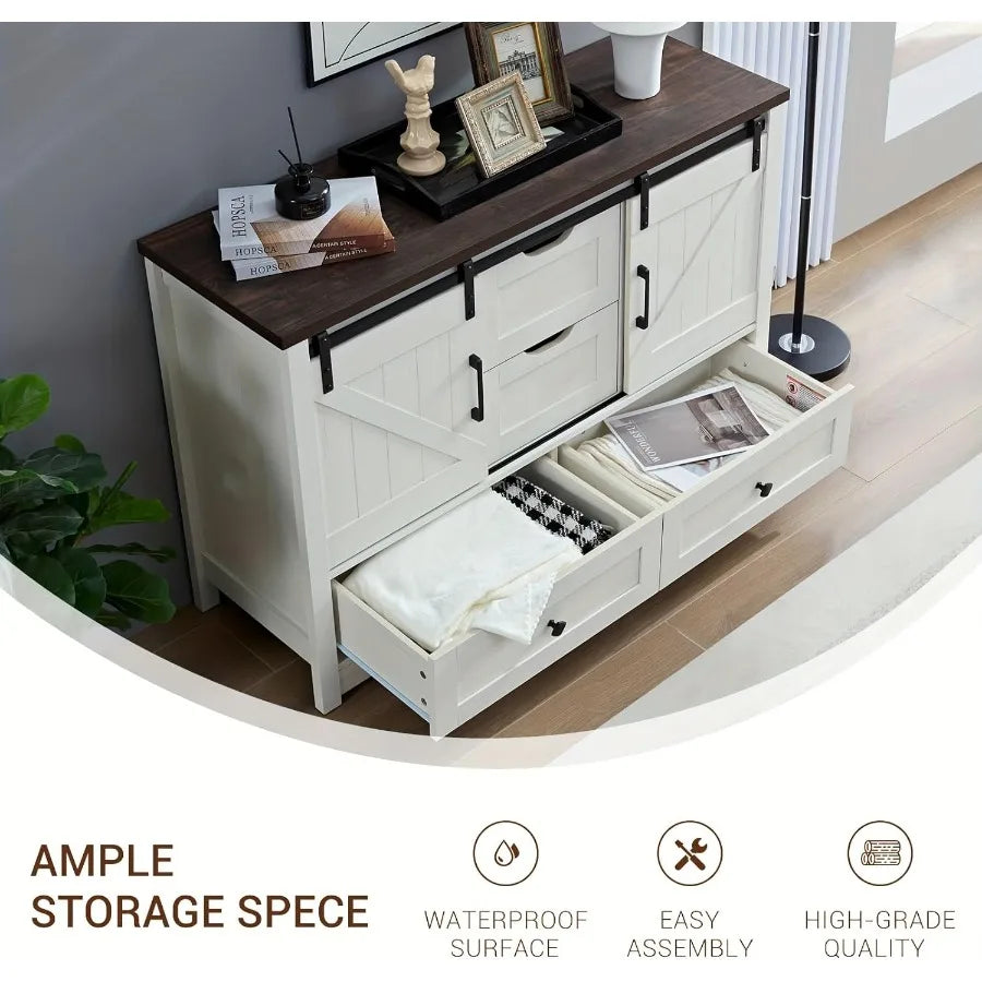 White Farmhouse Dresser Sliding Barn Door 48 Wide 4 Drawers