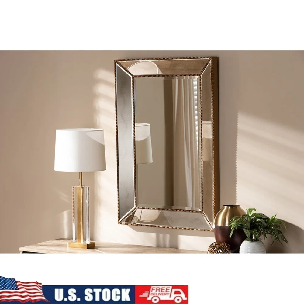 Antique Gold Finish Wall Mirror Modern Rectangular Design