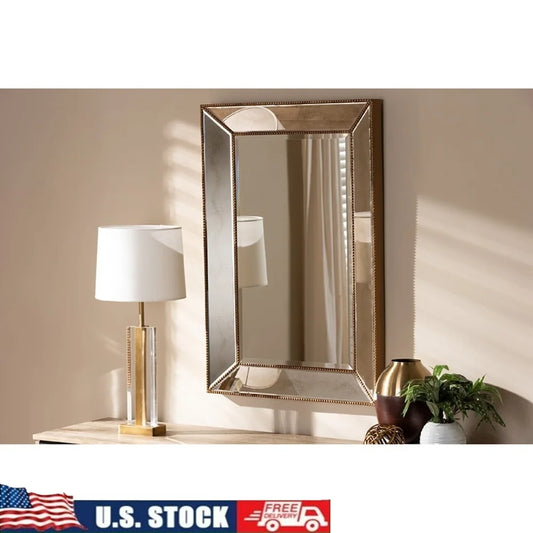 Antique Gold Finish Wall Mirror Modern Rectangular Design