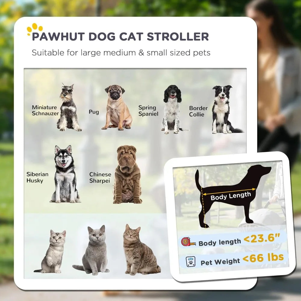 Dog Stroller For Large Medium And Small Dogs Up To 66 Lbs One Click Foldable With Storage