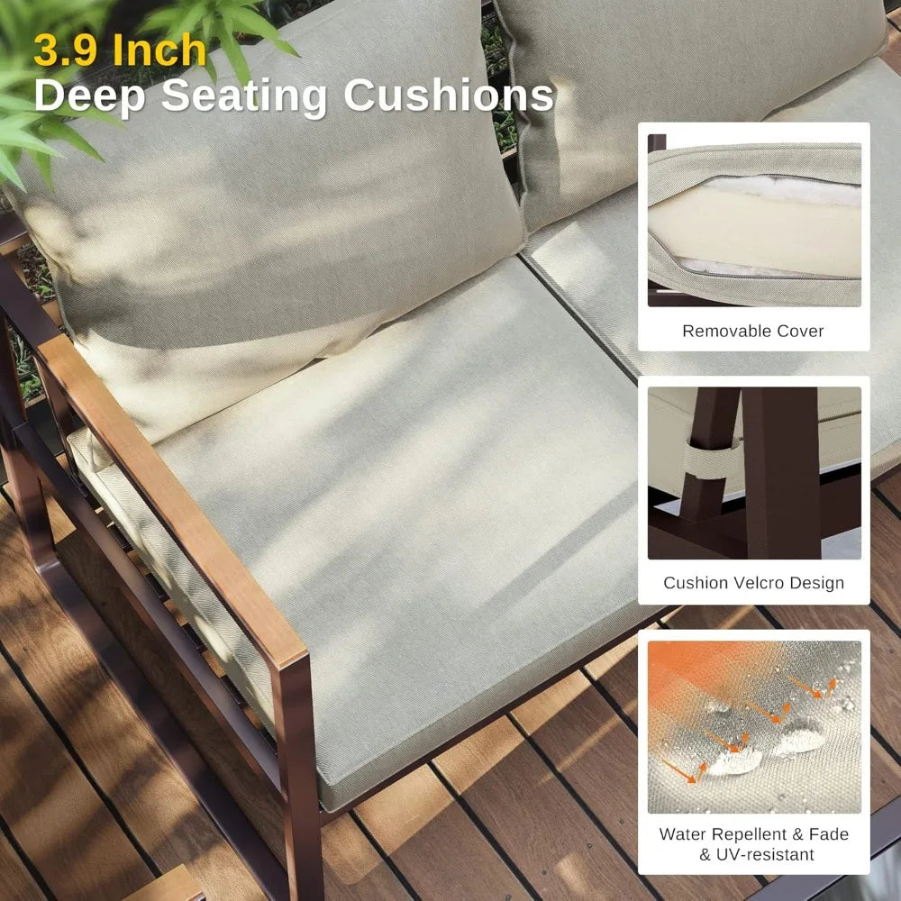 4 Piece Outdoor Patio Set With Sofa And Glass Table