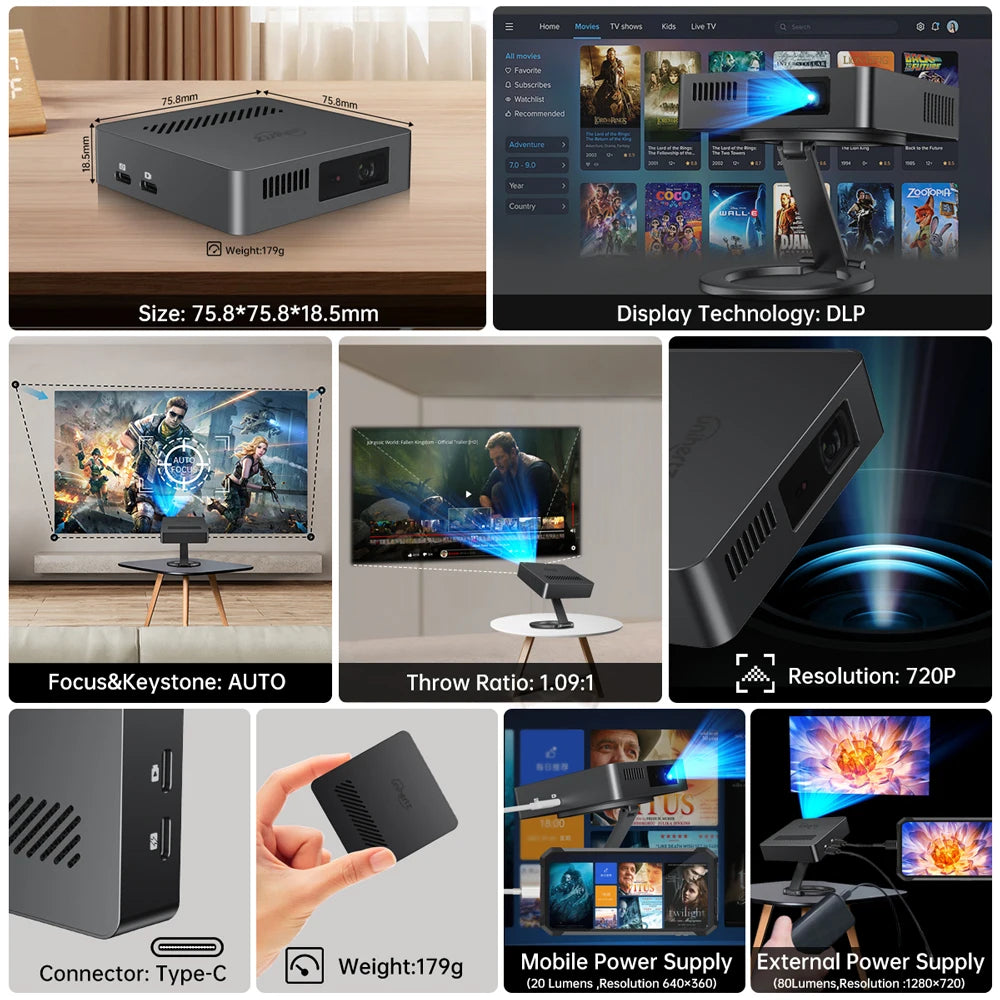 Unihertz Mars Mini Projector 1080P DLP Auto Focus Portable