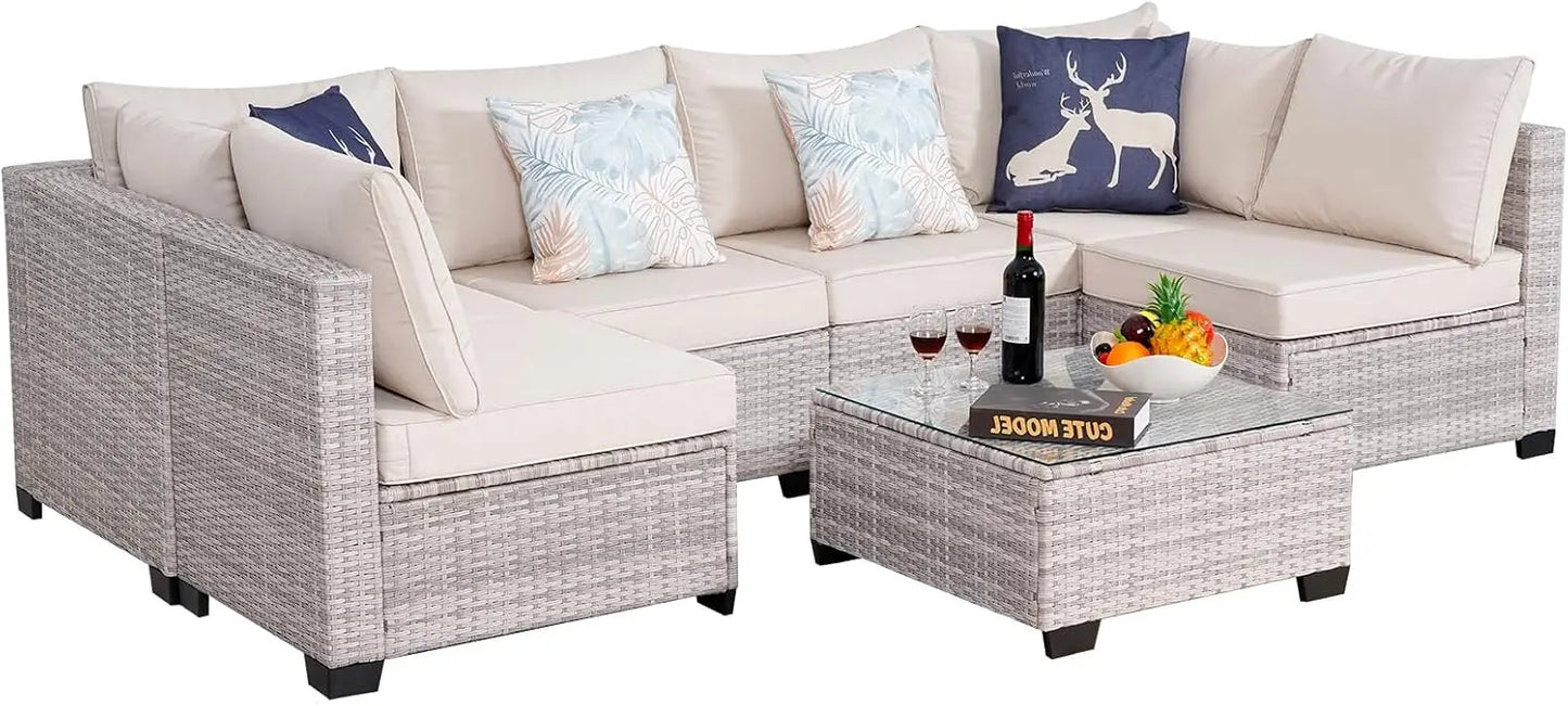 Angduo 7 Piece Outdoor Rattan Sectional Sofa Set Furniture