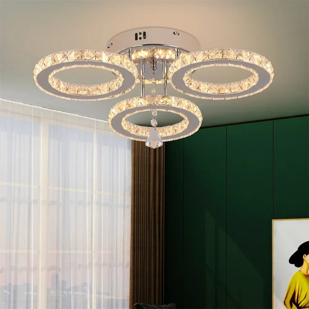 Modern Crystal Chandelier Flush Mount Ceiling Light Fixture