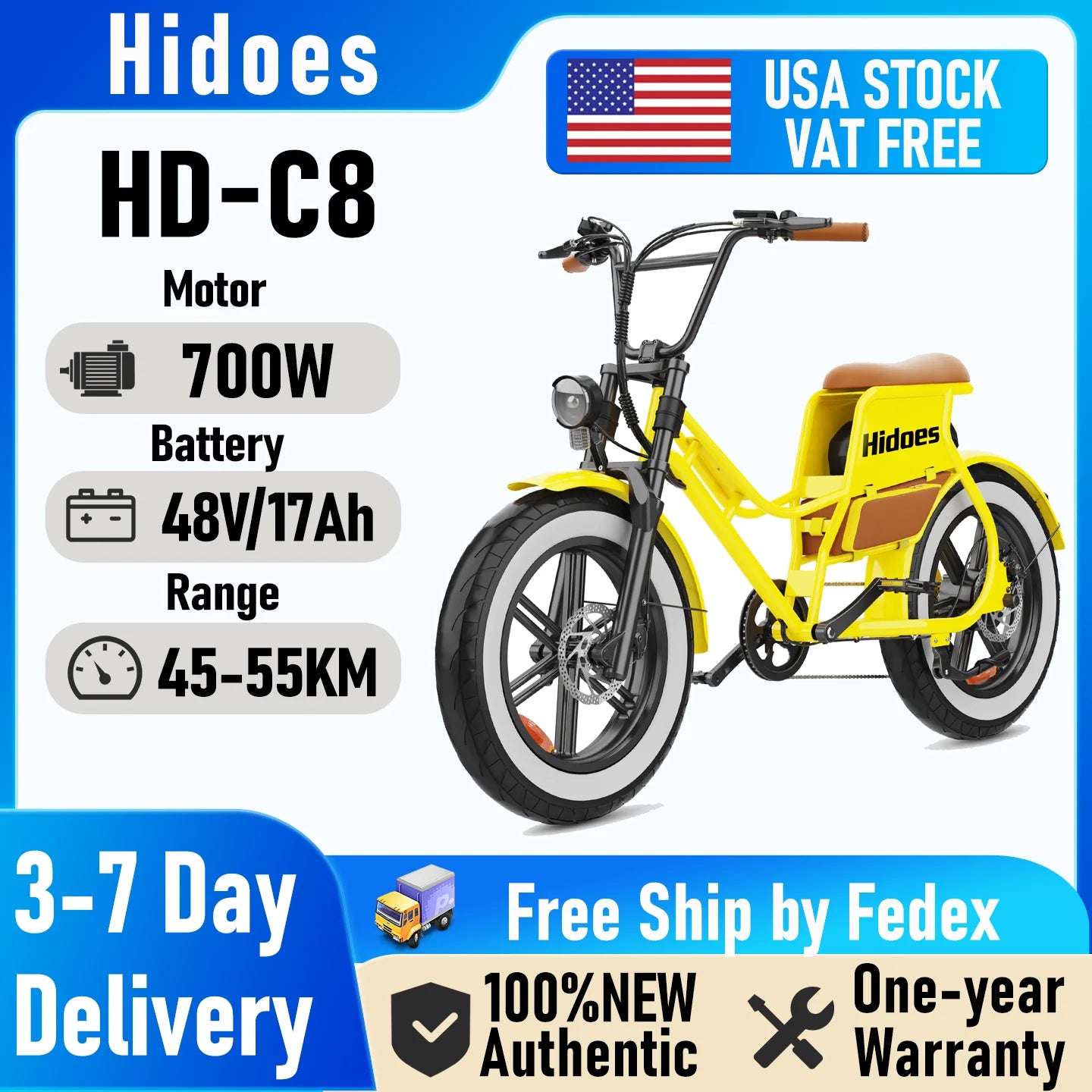 Hidoes C8 Fat Tire Electric Bike 700W 48V 17Ah All Terrain