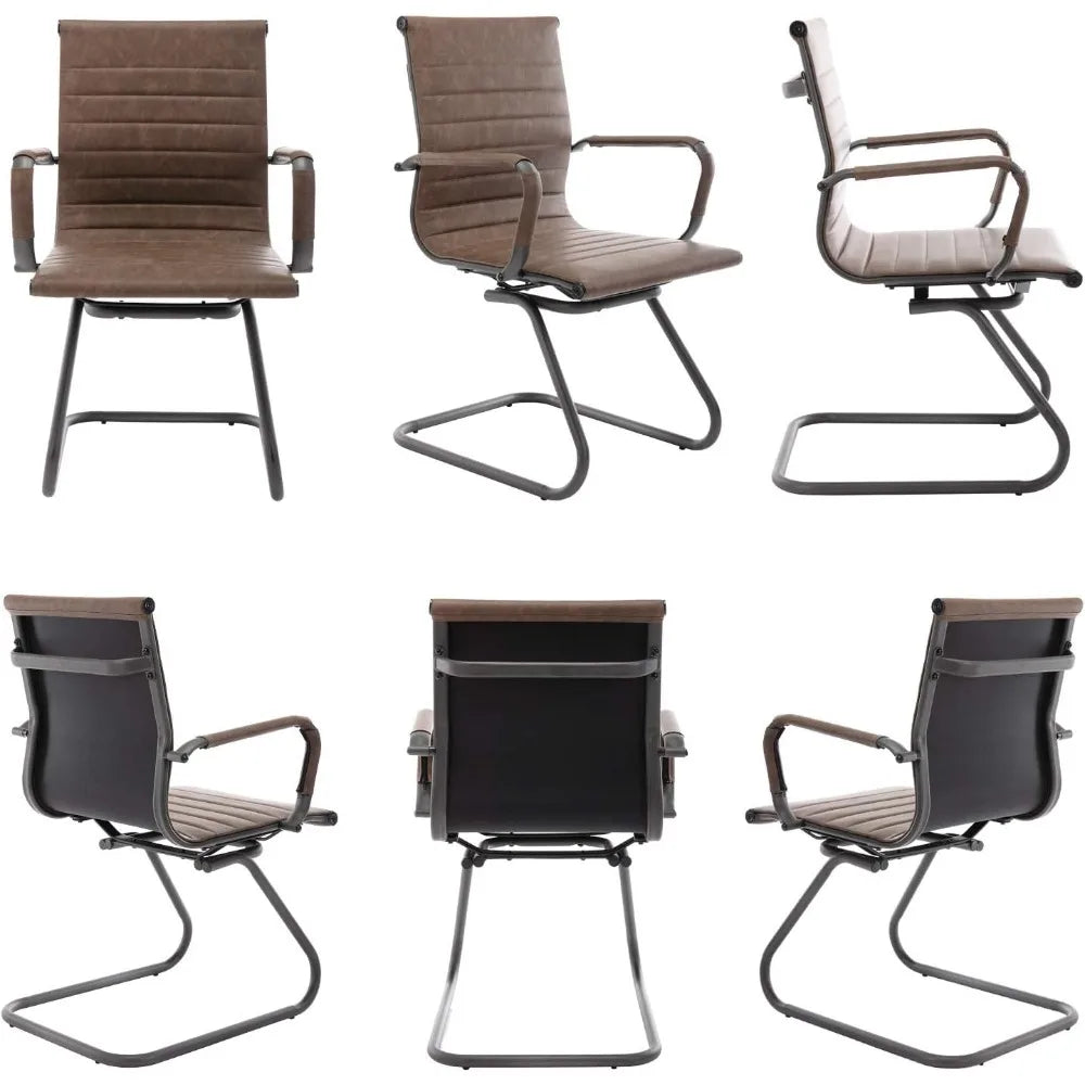 Leather Office Guest Chair With Sled Base For Waiting Room