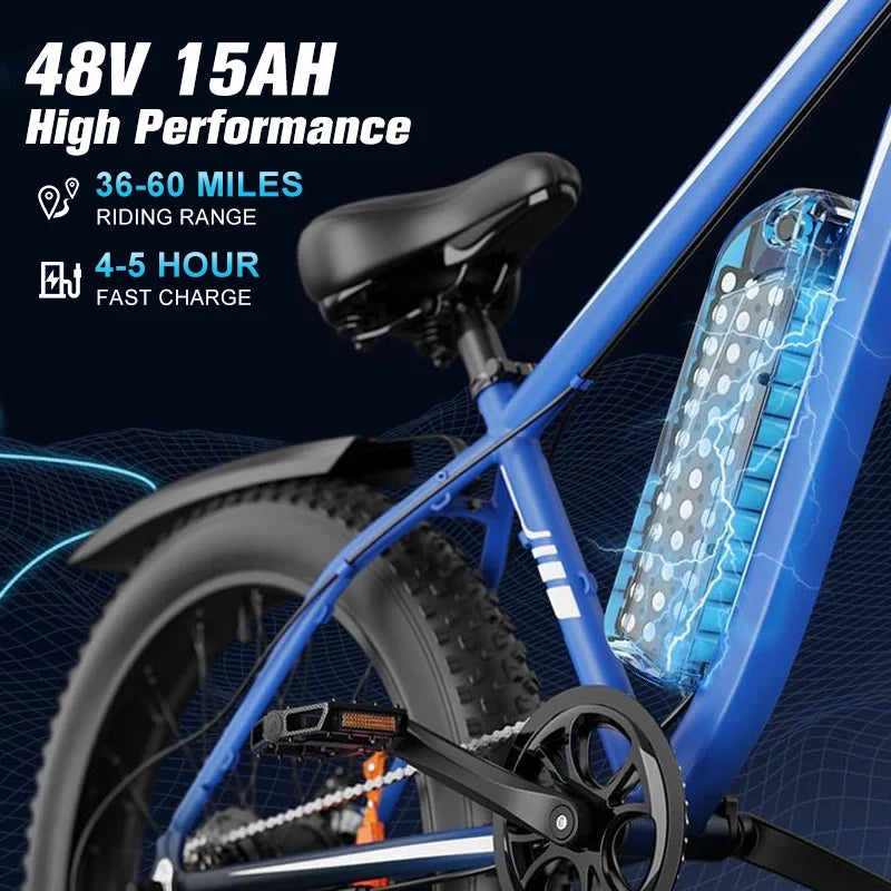 Blue 1000W Off Road E Bike With 48V 15Ah Battery For Men