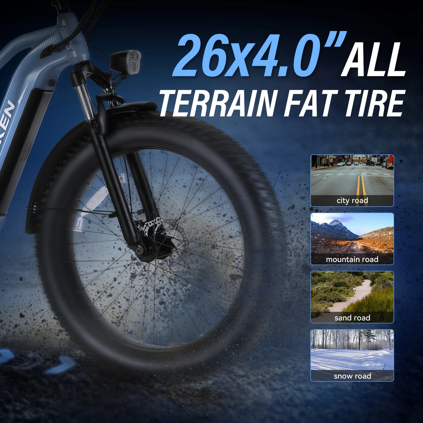 AMAK 1500W Fat Tire Electric Bike 26 Inch With 48V 720Wh Removable Battery