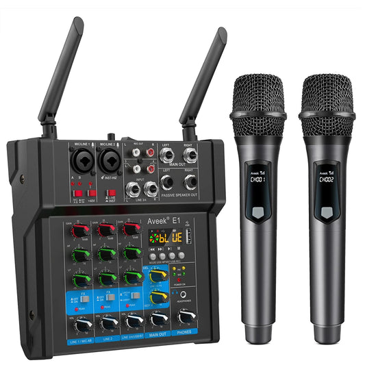 Aveek Bluetooth Audio Mixer with Dual Wireless Microphones