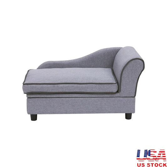 Stylish Chaise Lounge Dog Bed With Storage For Medium Dogs Cozy Upholstered Pet Furniture