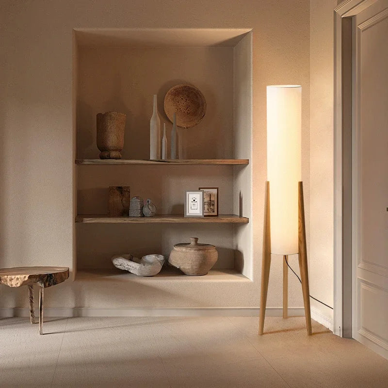 Japanese Retro Wabi Sabi Solid Wood Floor Lamp E27 LED