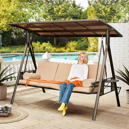Oversized Outdoor Porch Swing With Hardtop 3 Seat Patio