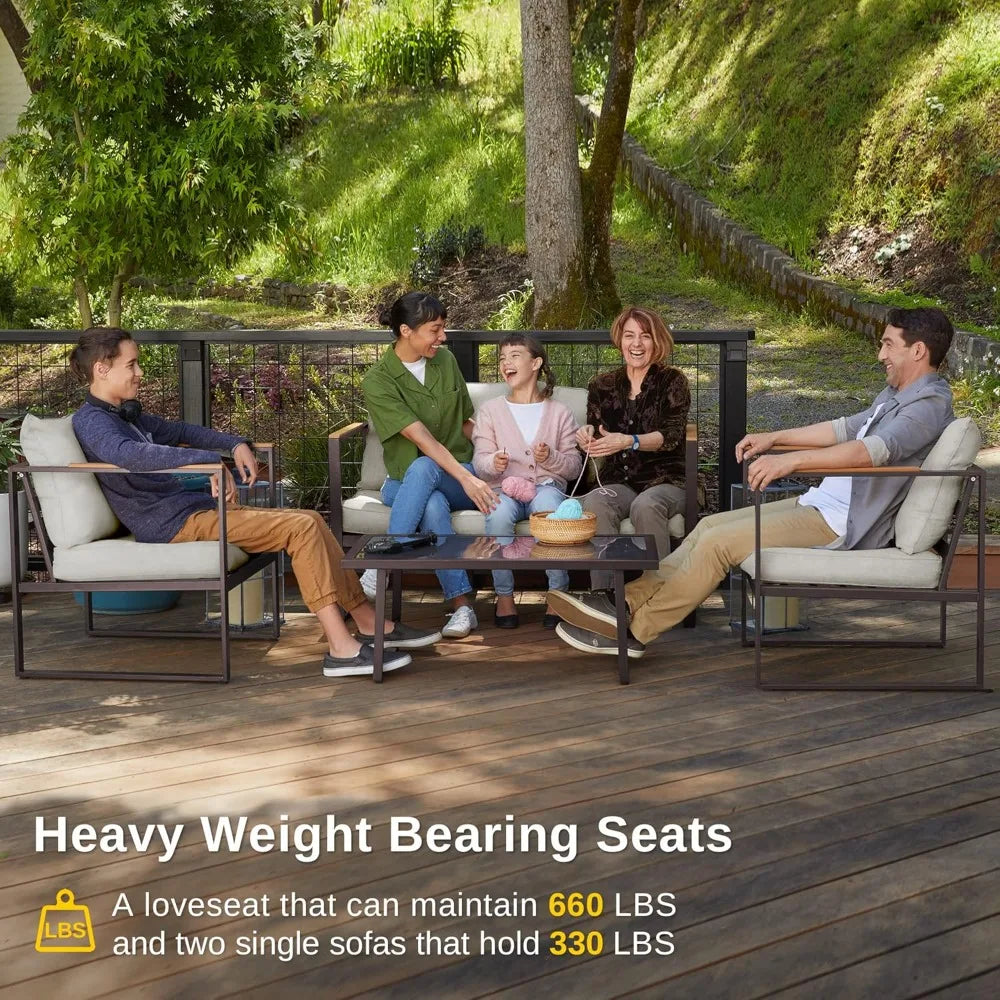 4 Piece Outdoor Patio Set With Sofa And Glass Table
