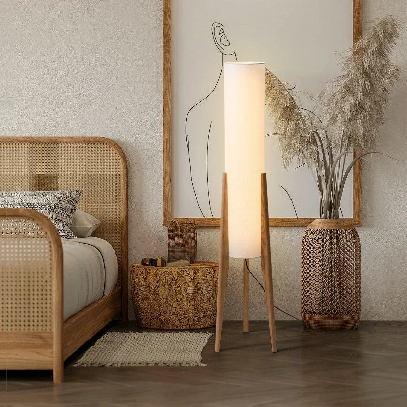 Japanese Retro Wabi Sabi Solid Wood Floor Lamp E27 LED