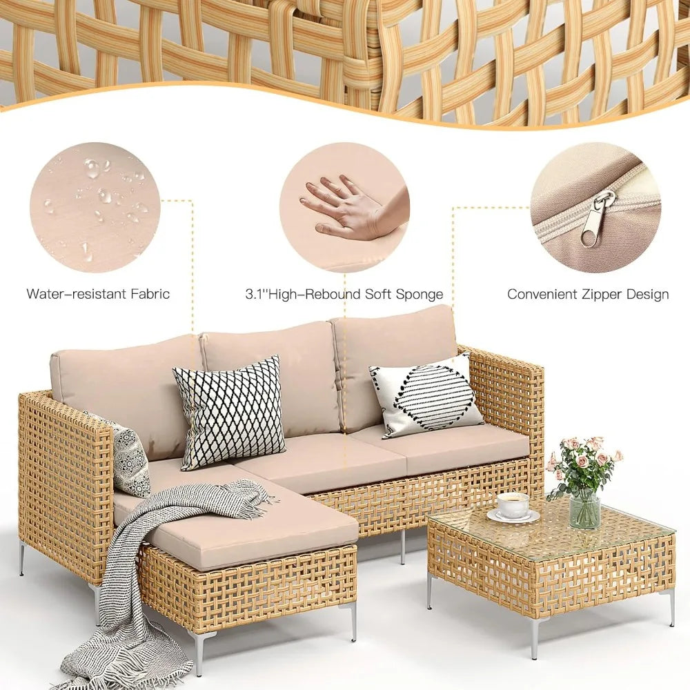 3 Piece Outdoor Patio Furniture Set Modern Boho Sectional