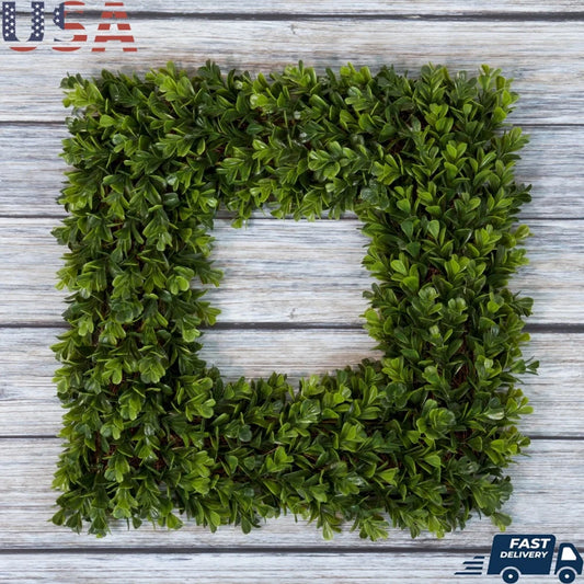 Artificial Boxwood Wreath 16.5 Inch Square Indoor Outdoor