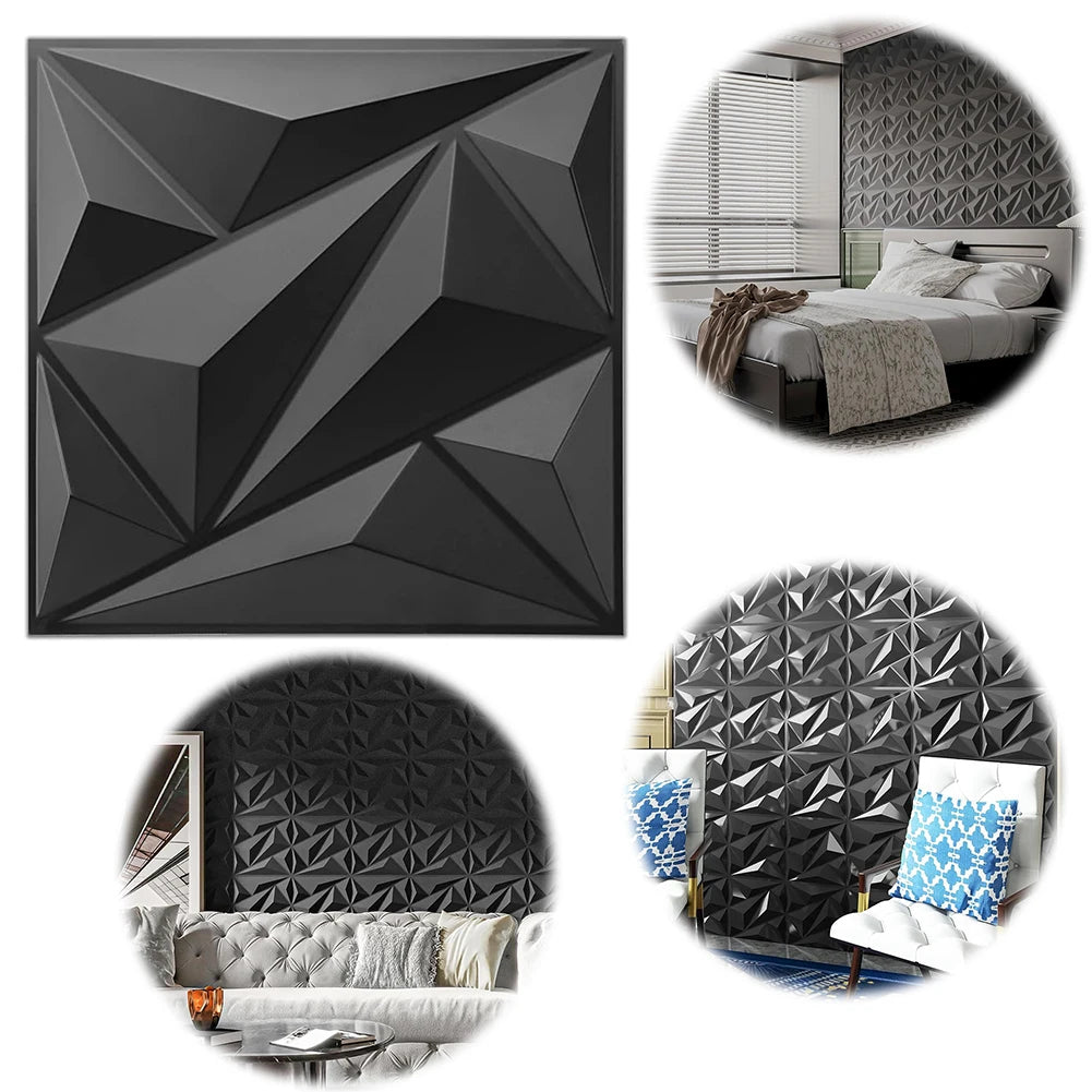 3D Diamond PVC Wall Panels 30x30cm Black White Decor