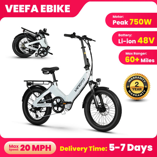 VEEFA F1 750W Electric Bike Foldable 60 Mile Range Commuter