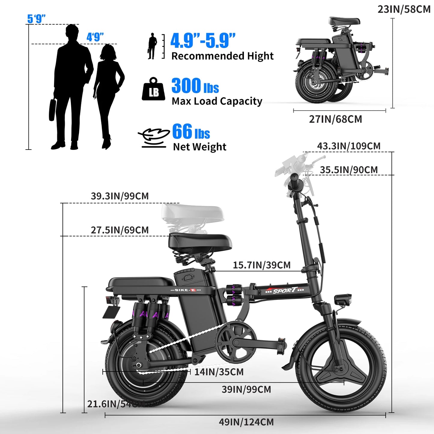 Folding Electric Bike 48V 15Ah Removable Battery 20 MPH