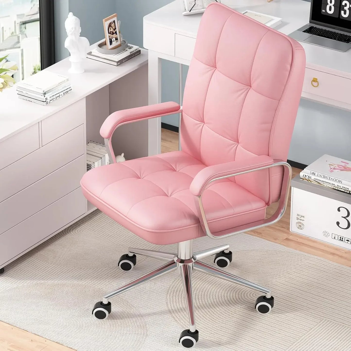 Ergonomic Swivel Desk Chair with Soft Leather and Padded Arms - Antland Marketplace