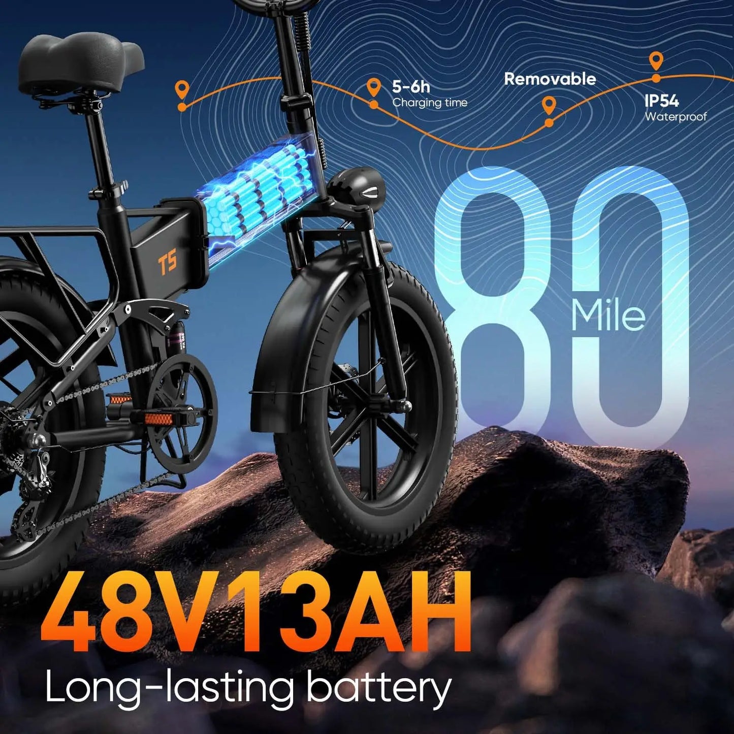 Folding Electric Bike For Adults With 48V Motor And Fat Tires 60 To 80 Miles