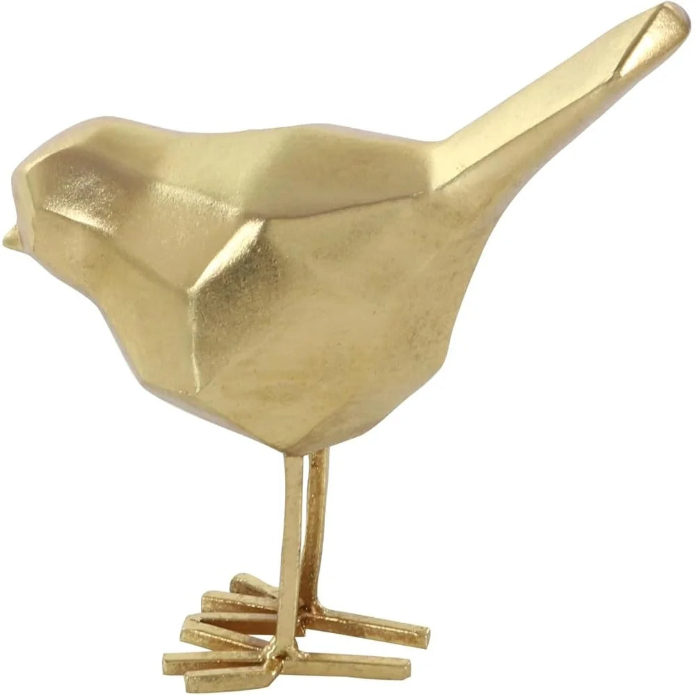 Glamorous Polystone Bird Sculptures Set Of 2 Gold Finish