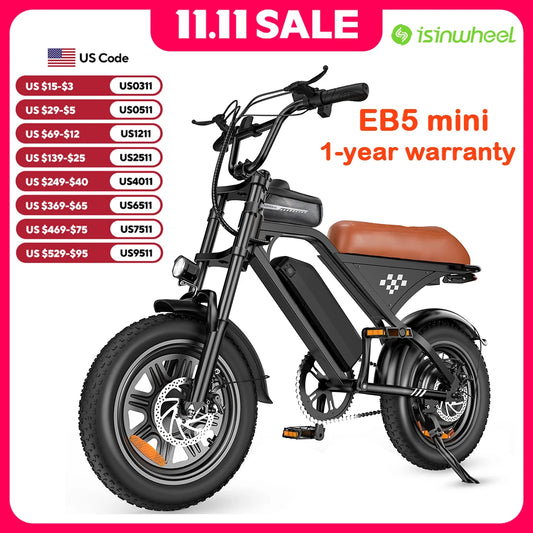 Rideplux EB5 16in Off Road Fat Tire Electric Bike For Adults 20 Mph 55 Miles