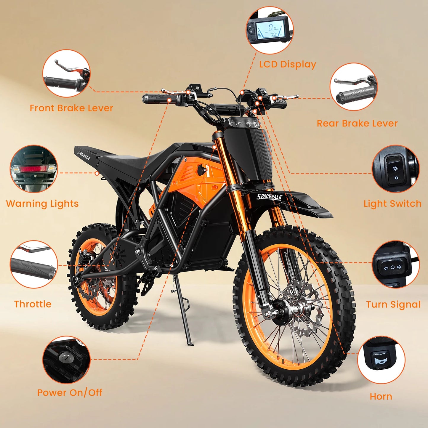 Fat Tire Electric Dirt Bike 3000W Mountain Off Road 48V Mid Drive
