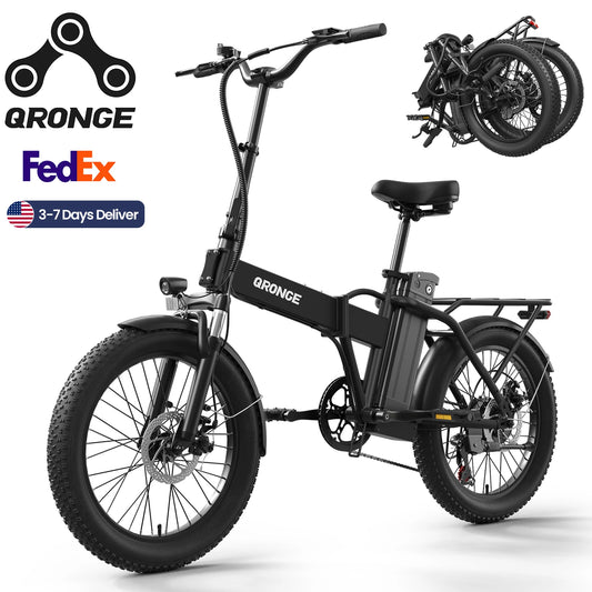 QRONGE Folding Electric Bike 1000W 28 MPH 48V Removable Battery 20 Inch Fat Tire
