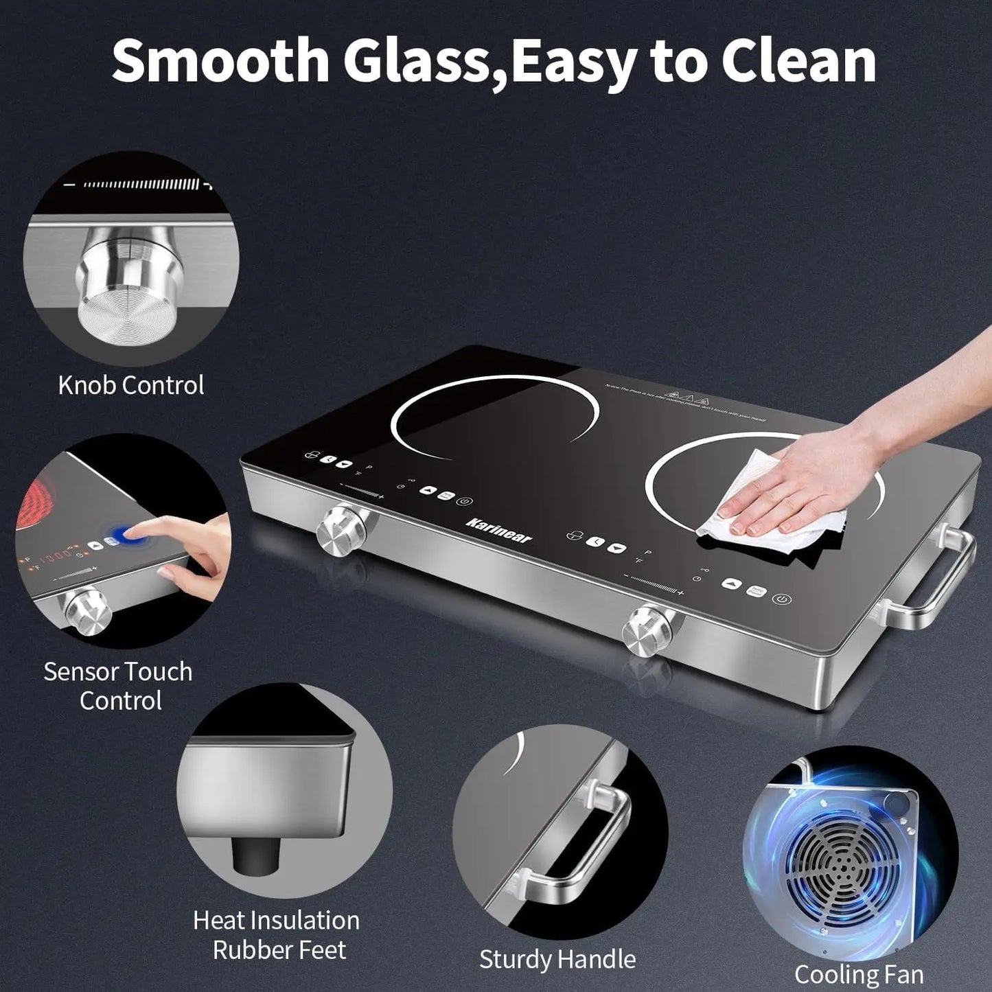 Karinear Dual Burner Ceramic Hob 3200W Safety Lock Compact
