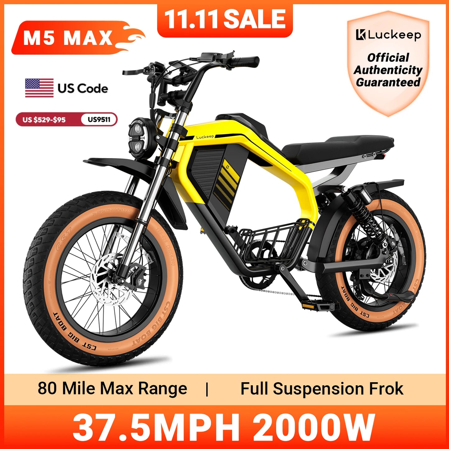 Luckeep M5 Max 2000W Electric Fat Tire Bike 52V Battery