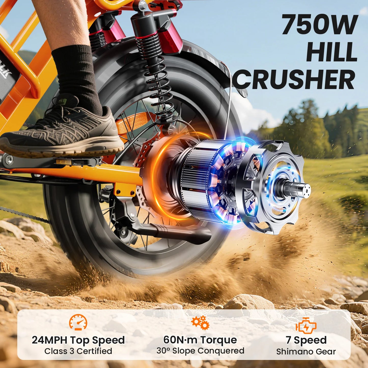Spacewalk 750W Electric Dirt Bike for Adults All Terrain Fat Tire 7 Speed